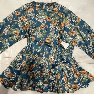 Mittoshop teal floral fall dress